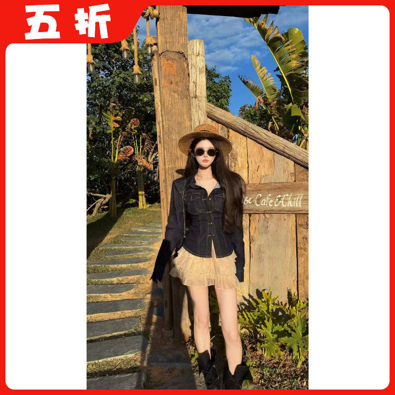 【五折】收腰牛仔衬衫女春秋2026新款短款复古长袖夹克外套上衣