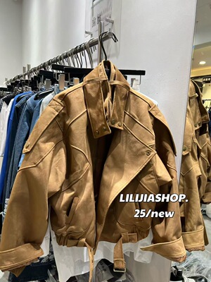 Miss家 2025秋季新款韩版时尚百搭显瘦立领鹿皮绒复古机车外套女