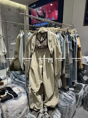 Miss家 两件套女2026春季新款复古宽松薄款短外套+抽绳休闲阔腿裤