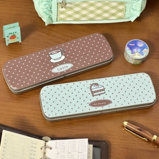 原创薄荷生巧波点铁盒小众高颜值手账diy素材收纳盒学生铅笔盒