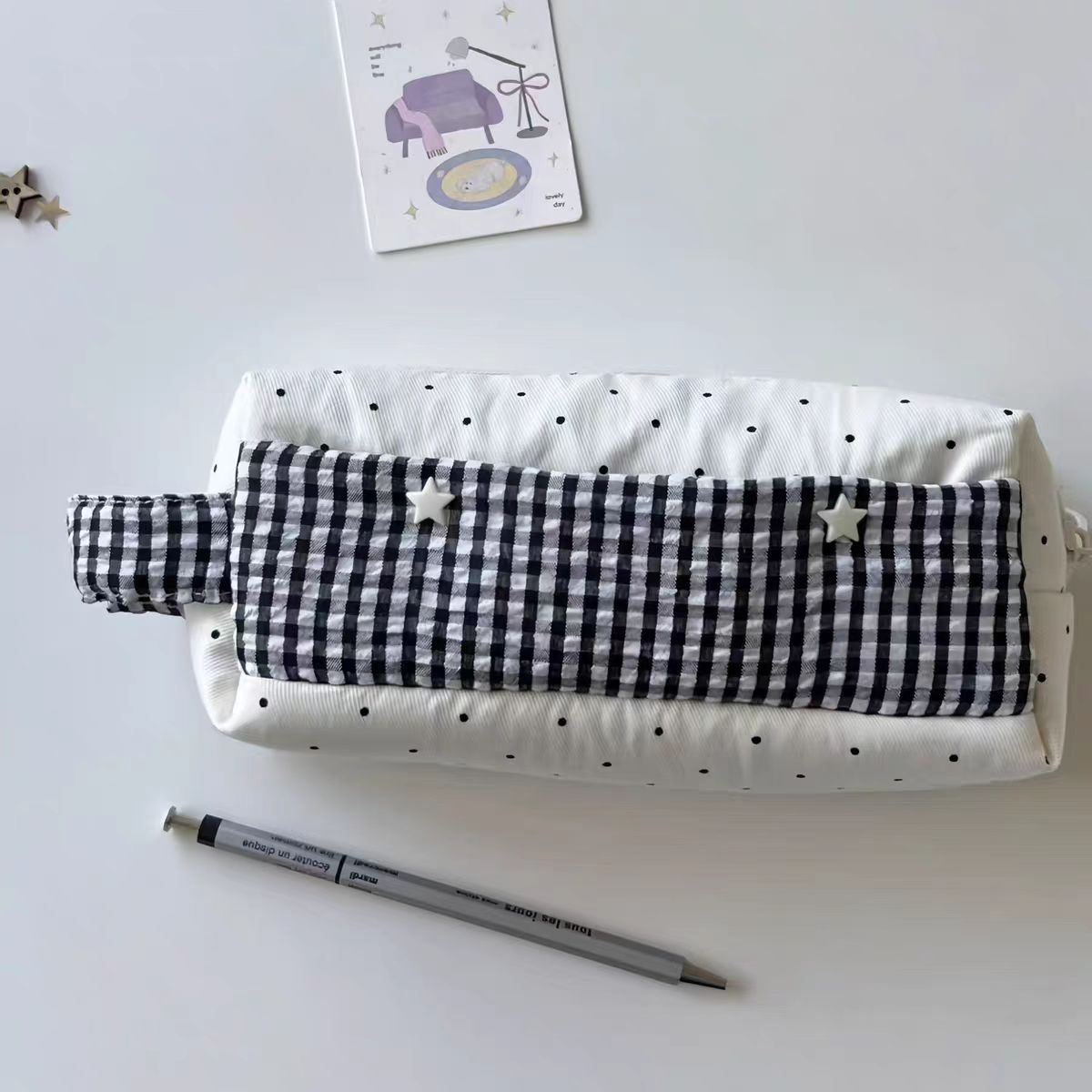 格纹星星软绵绵慕斯笔袋