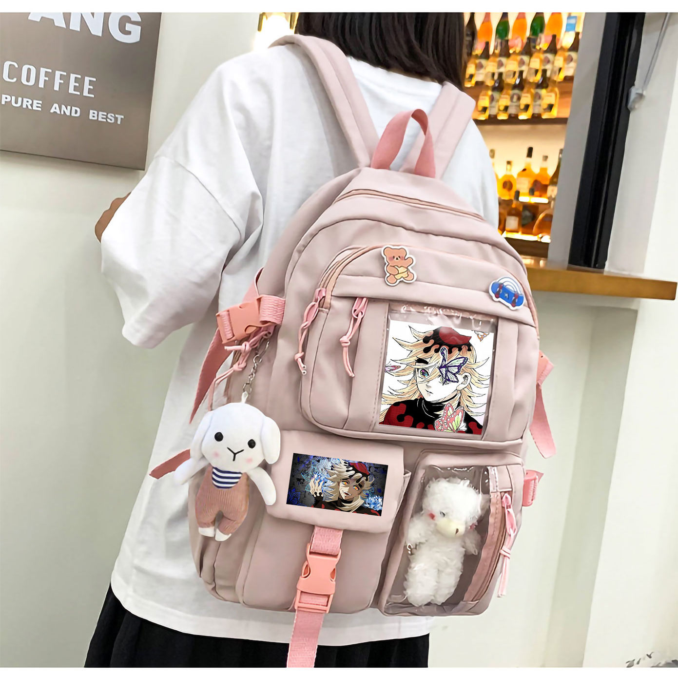 童磨鬼灭之刃卡片双肩包痛包书包大容量学生背包通勤二次元日系包