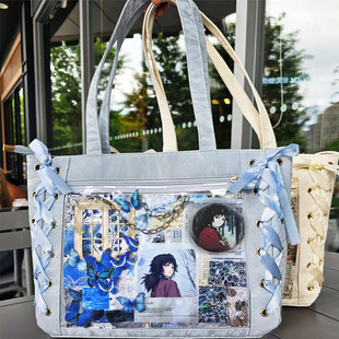 富冈义勇鬼灭之刃痛包大食量二次元日系学院风吧唧谷子扎板通勤包