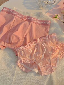 粉色情侣款内裤男士女士内裤一男一女纯棉性感新款蕾丝可爱底裤衩
