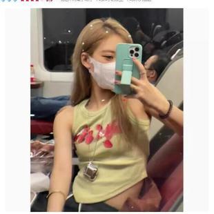 韓系氣質辣妹草莓印花不規則設計背心短款 女上衣ins 2025新款 夏季