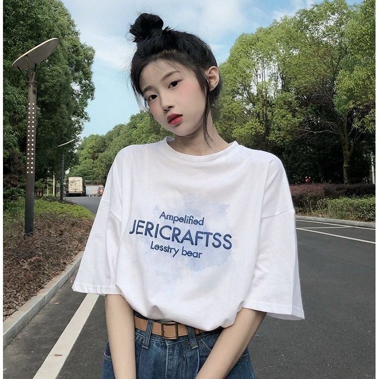 短袖T恤少女夏装2025年新款初中高中学生韩版宽松印花半袖上衣服