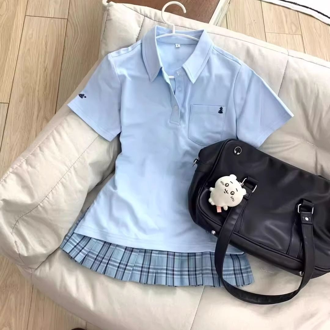 日系甜美JK制服正版Polo衫夏季新品学院风收腰显瘦短袖校供感上衣
