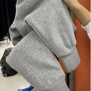 百搭纯色字母欧货加绒加厚束脚休闲裤女宽松百搭小个子抽绳哈伦裤