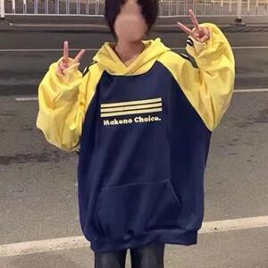 国潮小个子拼色插肩卫衣女春季2024新款秋冬美式复古oversize外套