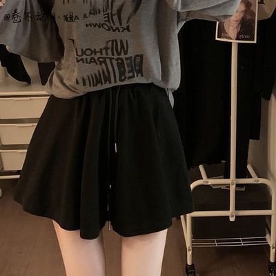 灰色运动裤休闲裤女装夏季松紧腰短裤宽松阔腿裤裙小个子显瘦裤子