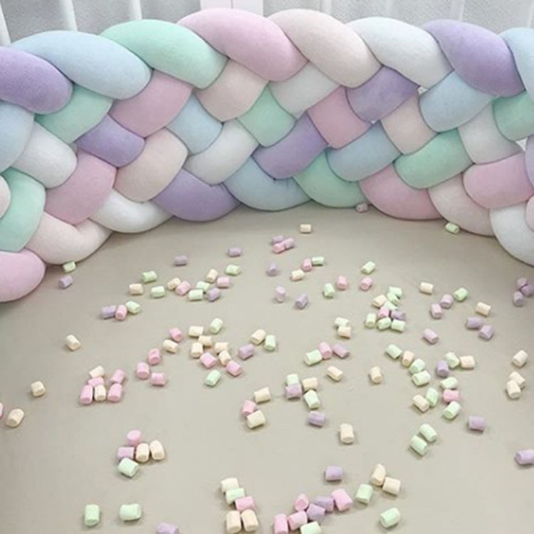 跨境新款北欧风宝宝床围 ins多色6股麻花辫编织长条抱枕 宝宝床围