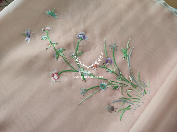苏绣手工绣花真丝老绣长幅衣料高端中式服装汉服旗袍定制刺绣面料