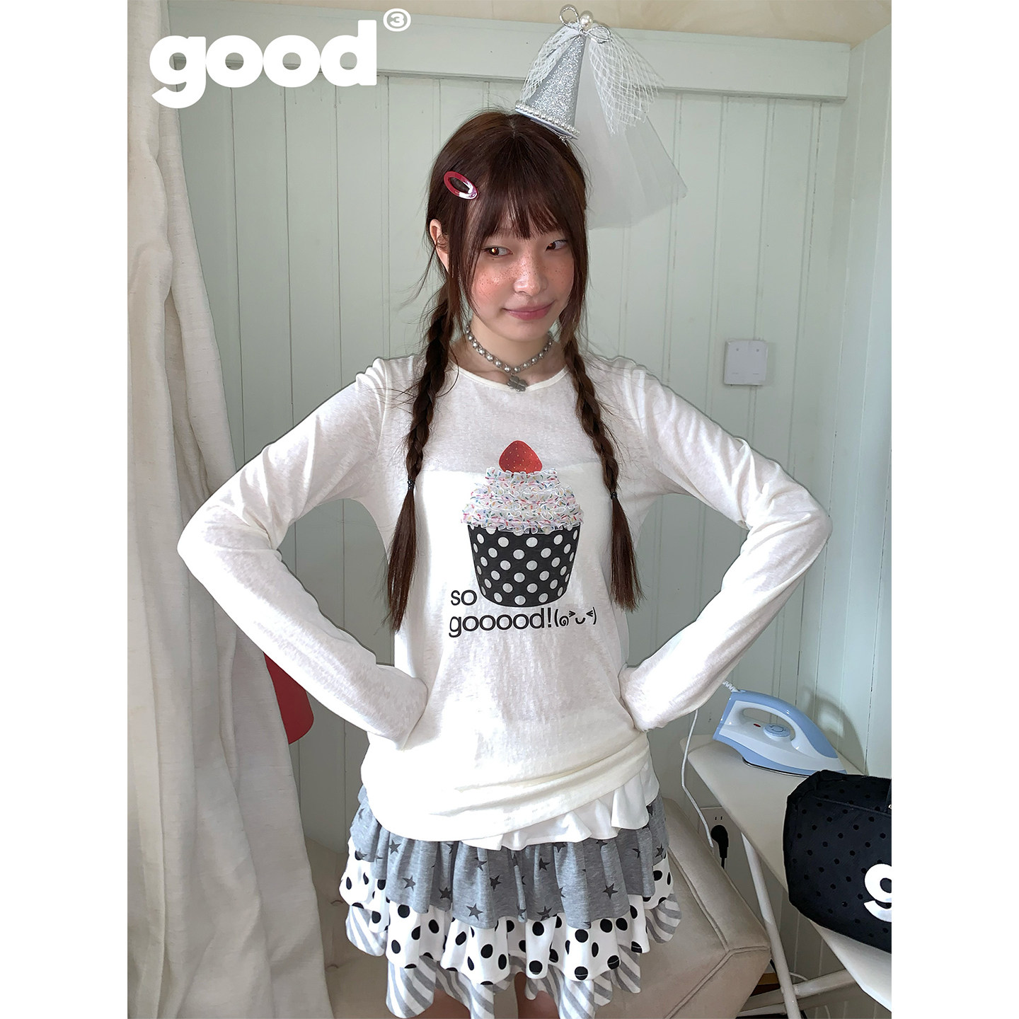 美好商店MeihaoStore「甜点宣言」甜甜草莓纸杯蛋糕轻薄长袖T恤