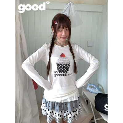 美好商店MeihaoStore「甜点宣言」甜甜草莓纸杯蛋糕轻薄长袖T恤