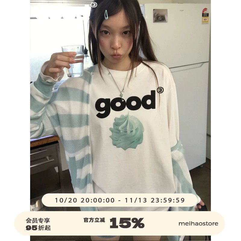 美好商店MeihaoStore「薄荷奶油」good薄荷味奶油尖尖全棉长袖T恤
