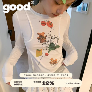 美好商店MeihaoStore春日亮色系饼干水果多层次长袖打底T恤