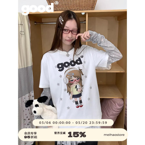 美好商店MeihaoStore「单曲循环」轻亚风爱音乐小女孩宽松短袖T恤