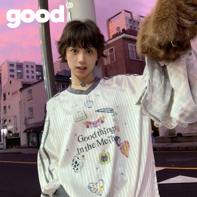 美好商店有趣图案印花V领袖T恤