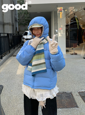 美好商店MeihaoStore「冬日现眼包」天蓝色中性风基础连帽羽绒服