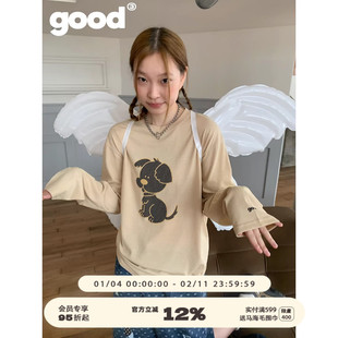 美好商店MeihaoStore「小狗擅长等待」卡布奇诺波点小狗长袖T恤