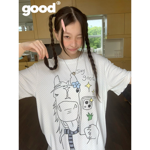 美好商店MeihaoStore「来张自拍马」臭美中的wink宽松印花短袖T恤