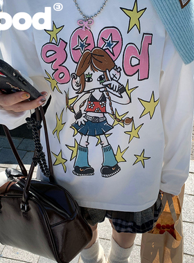 美好商店MeihaoStore粉嫩嫩亚比小女孩涂鸦纯棉长袖T恤