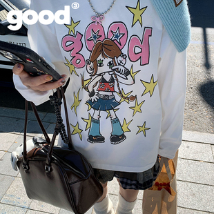 美好商店MeihaoStore粉嫩嫩亚比小女孩涂鸦纯棉长袖T恤