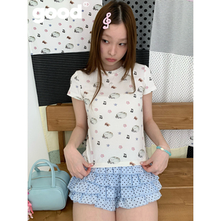美好商店MeihaoStore「萌物图鉴」满印猫咪音符可爱拼贴小版型T恤