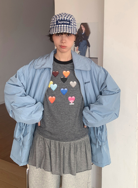 美好商店MeihaoStore蓝色翻领薄棉三防冲抽褶外套