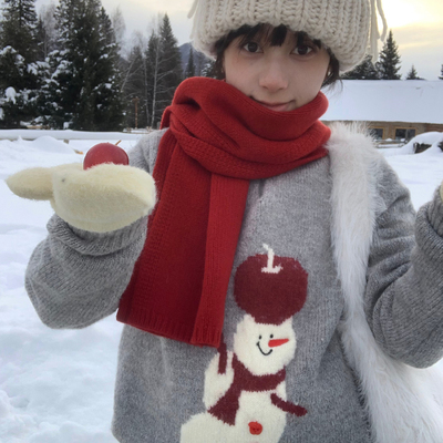 美好商店红苹果雪人翻领毛衣