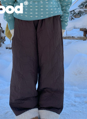 美好商店MeihaoStore白色毛边拼接咖色蝴蝶结绗棉棉裤