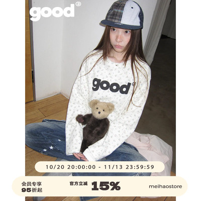 美好商店MeihaoStore「花笺」米黄华夫格碎花good基础圆领长袖T恤