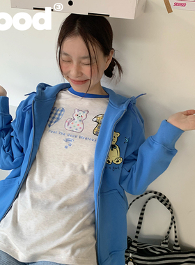 美好商店MeihaoStore星星散落一地宝蓝色连帽开衫卫衣外套