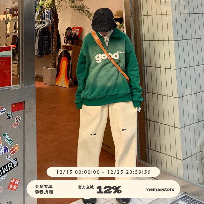 美好商店加绒加厚good情侣卫裤