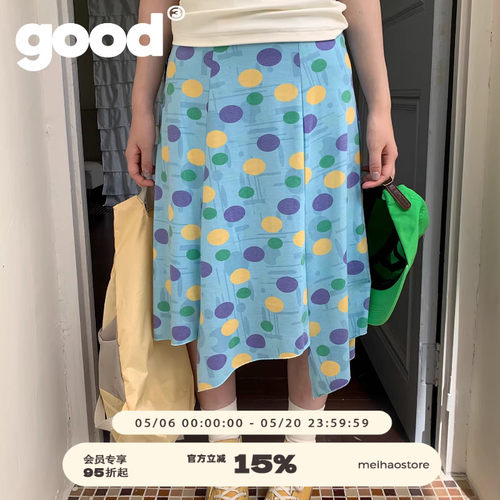 美好商店MeihaoStore夏日度假风彩色波点不规则A字半裙