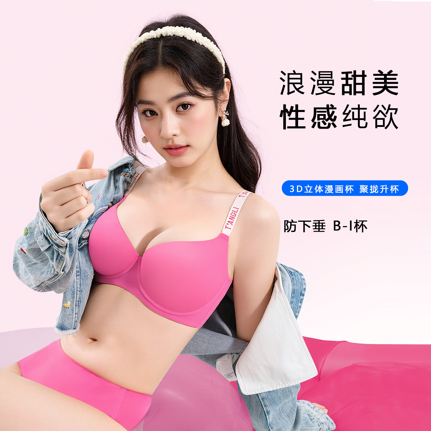 一家缘3D立体圆圆杯聚拢型文胸防下垂收副乳大胸显圆无痕大码内衣