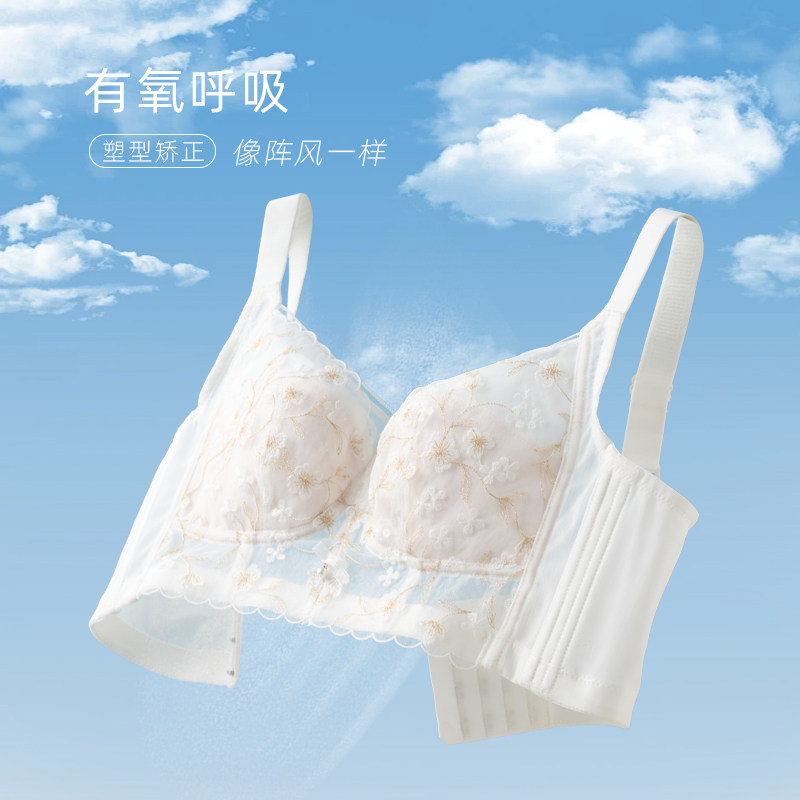 一家缘内衣女大胸显小美背全罩杯防下垂收副乳大码文胸薄款无海绵