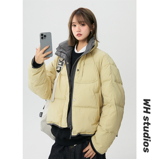 minette冬季新款保暖羽绒服女短款小个子面包服立领拼色休闲外套