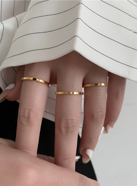 光面素圈戒指简约极细窄版叠戴钛钢显白冷淡风