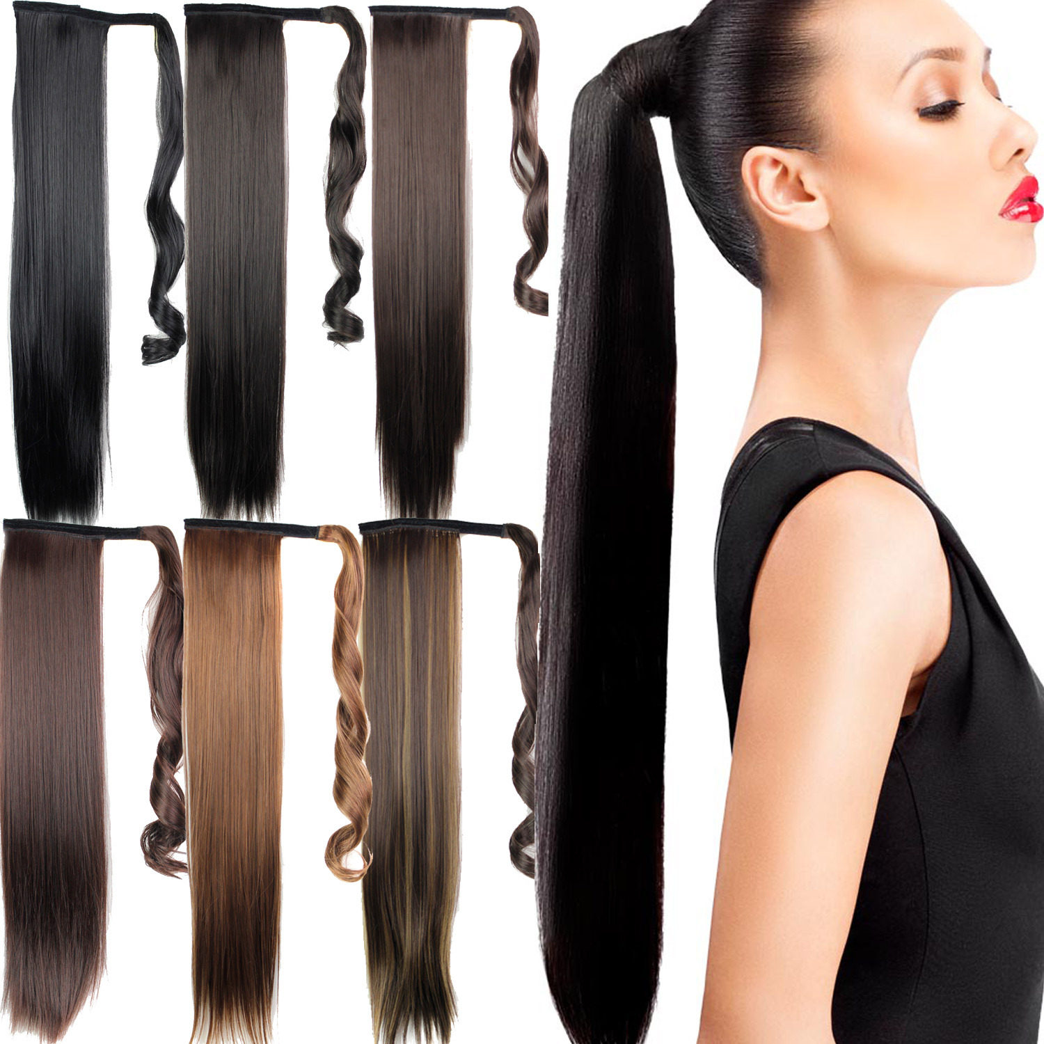 Long Straight Ponytail wig Extension Pony Tail Fake Hair假发