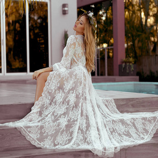 2022 Women Swimsuit Cover Up Sleeve Kaftan Beach Tunic Dress