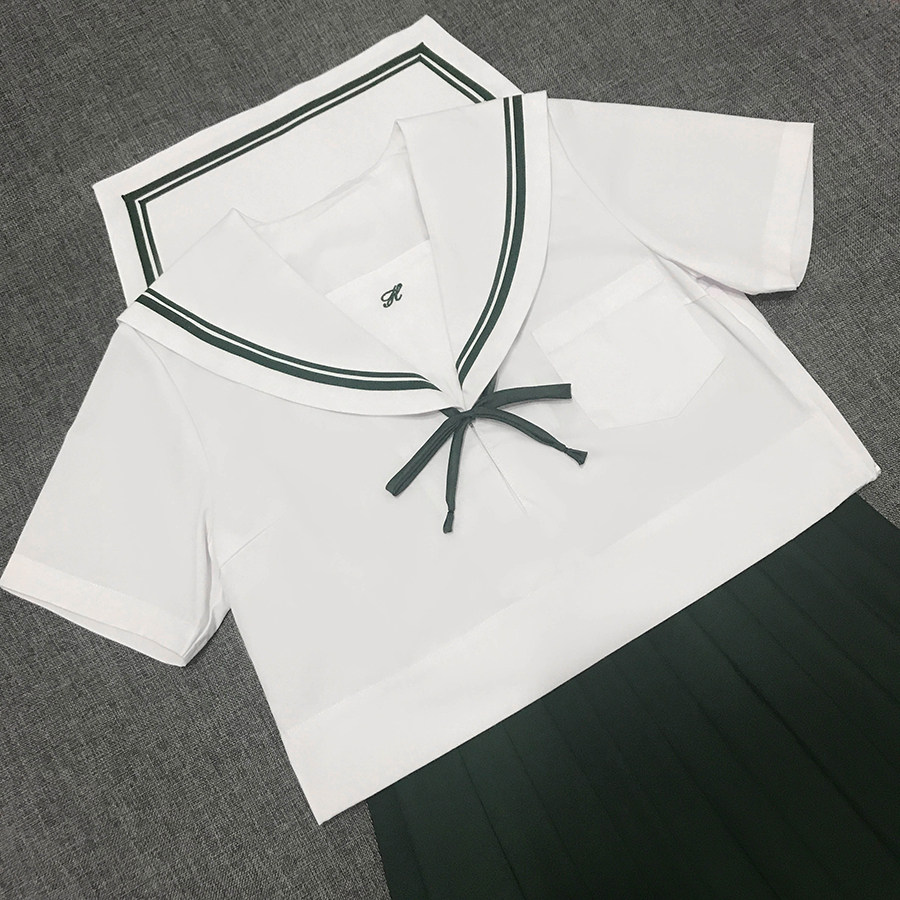 【现货清仓】绿亲子线夏服 正统日本学生校服水手服原创