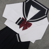 JK制服正统基础款 浓绀领白二本中间服 日本校服水手服关西襟