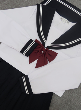 JK制服正统基础款 浓绀领白二本中间服 日本校服水手服关西襟