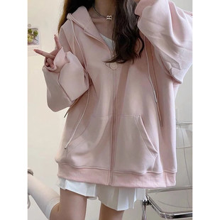 粉色毛领短款外套卫衣女款冬季2026新款小个子休闲甜美加绒厚上衣