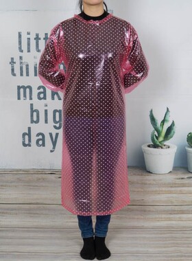 防油成人加厚pvc透明反穿衣耐磨长袖罩衣加长白色防水塑料围裙