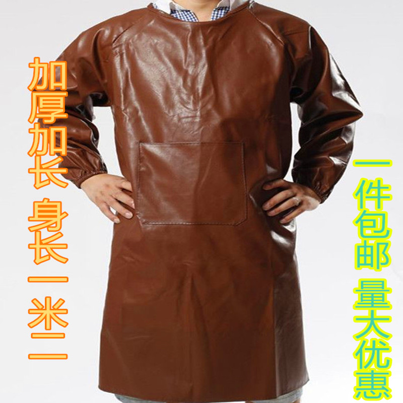 防水防油成人PU罩衣厨房长袖围裙皮革耐酸碱加大加肥工作服包邮