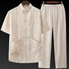 Cotton and hemp Tang costume dad Short sleeved suit Chinese style Thin section Middle-aged and elderly people Flax grandpa Summer wear the elderly clothes