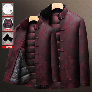 可拆卸内胆羽绒服唐装男中老年爸爸冬装老人爷爷生日衣服过寿外套