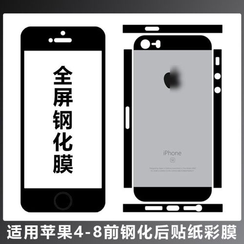 适用苹果6splus钢化膜全屏7/8/se3彩膜原色4/4s手机膜5/5s/se红魔手机背版贴纸分体全包防刮个性创意潮膜